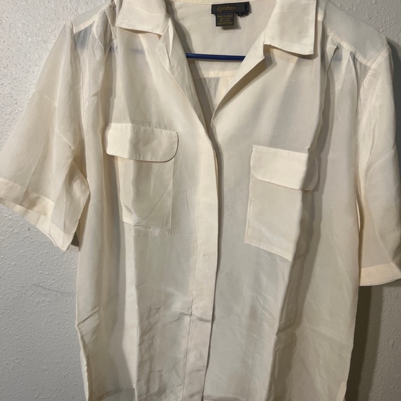 Vtg Epitomé 100% Silk Short Sleeve Blouse Cream Color Size 12 Woman’s W. Pocket - Picture 2 of 7